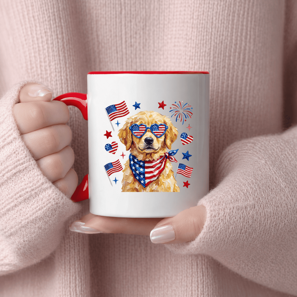 Patriotic Golden Retriever Accent Mug – 4th of July Gift for Dog Mom, Dog Lover Mug - back view